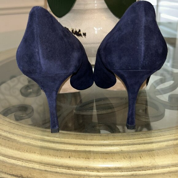MANOLO BLAHNIK Navy Blue Suede BB Stiletto High Heels Pumps - Picture 5 of 7